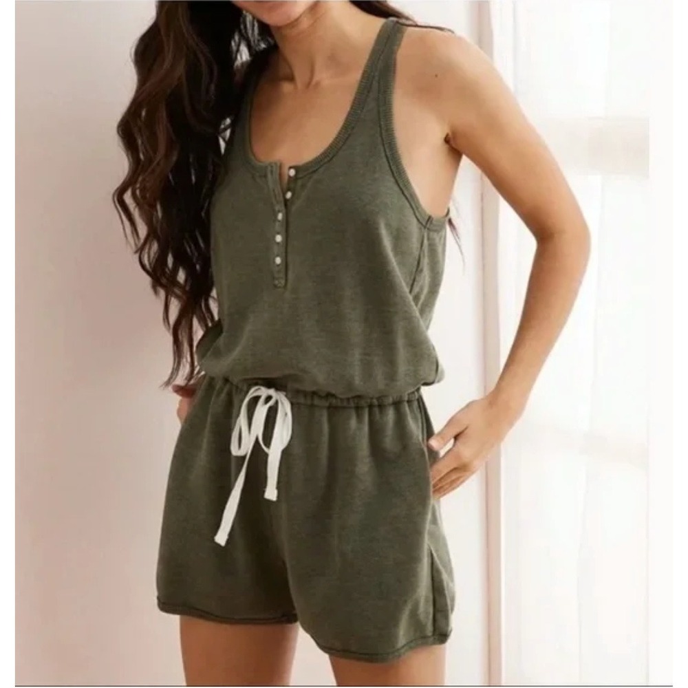 aerie Olive Green Sleeveless Henley Romper